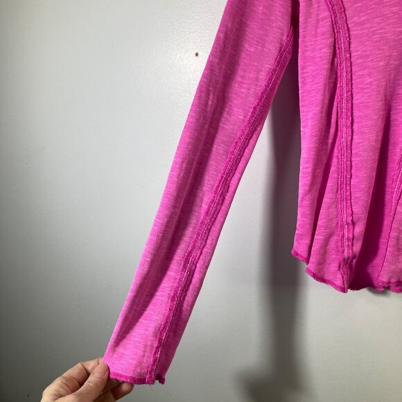 Womens Pilcro V Neck Ribbed Knit Top Long Sleeve Pink S Cotton Elastane - Picture 5 of 8